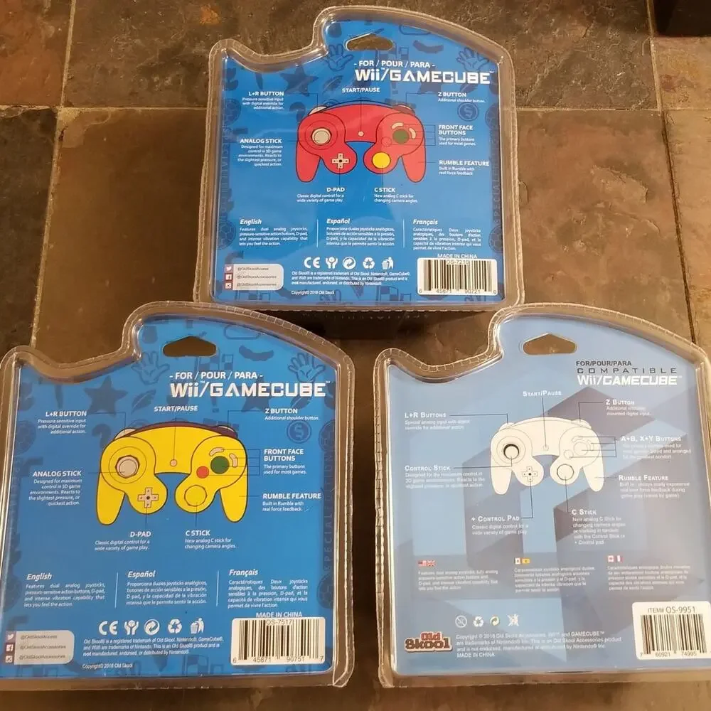 3 Gamecube Controllers - 3 Colors Bundle (NEW) - Yellow Silver Red - Nintendo